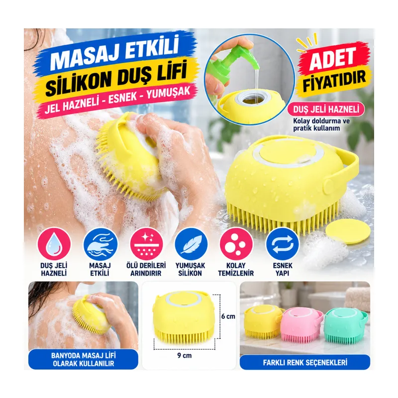 Yumuşak Silikon Malzemeli Esnek Jel Hazneli Masaj Fonksiyonlu Etkili Banyo Duş Kese Lifi (adet fiyatıdır)