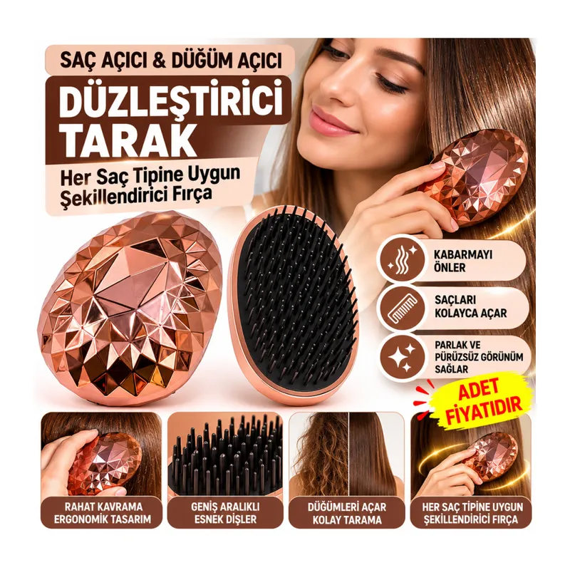 Rose Gold Saç Düzleştirici Tarak Geniş AralıklıHer Saç Tipine Uygun Fırçalı Saç Düzleştirici (adet fiyatıdır)