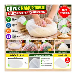 Büyük Hamur Torbası Silikon Şeffaf Hamur Yoğurma Torbası Ekmek Makarna Mantı Hamuru Kolay (adet fiyatıdır)