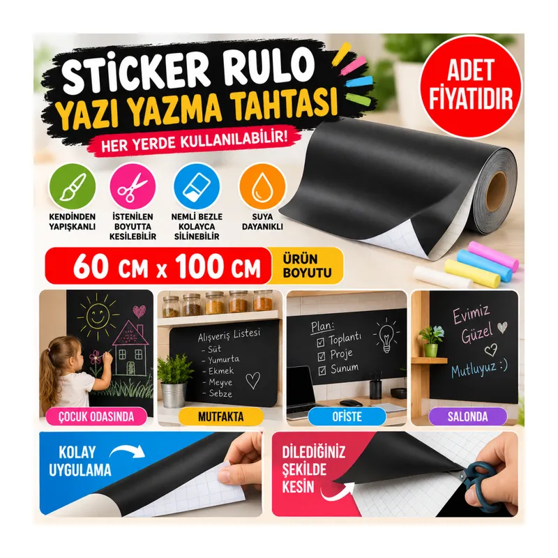 Sticker Rulo Yapışkanlı Çocuk Yazı Yazma Tahtası Yazı Yazma Sticker