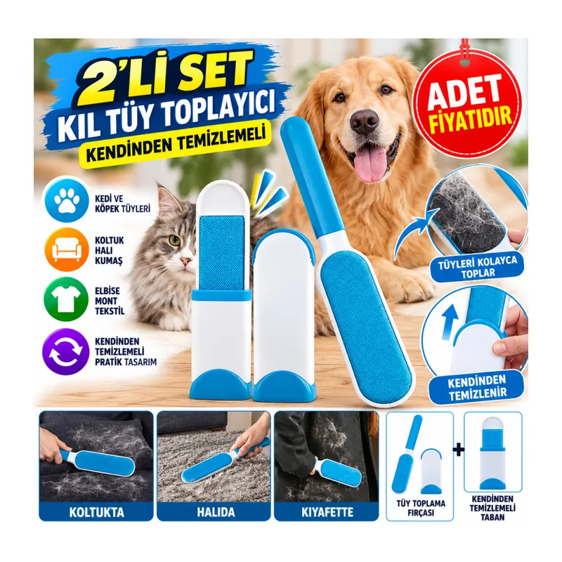 2Li Set Kıl Tüy Toplayıcı Kendinden Temizlemeli Tarak