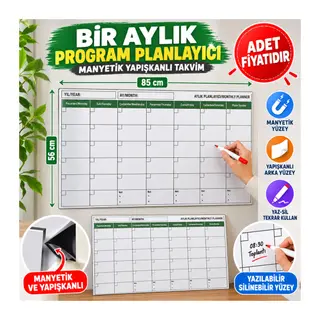 Manyetik Yapışkanlı Bir Aylık Program Planlayıcı Takvim 85x56 cm (adet fiyatıdır)