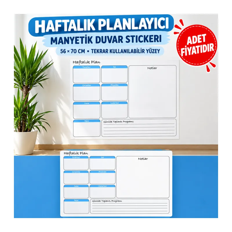 Haftalık Planlayıcı Manyetik Duvar Stickerı Takvim 56 cm x 70 cm