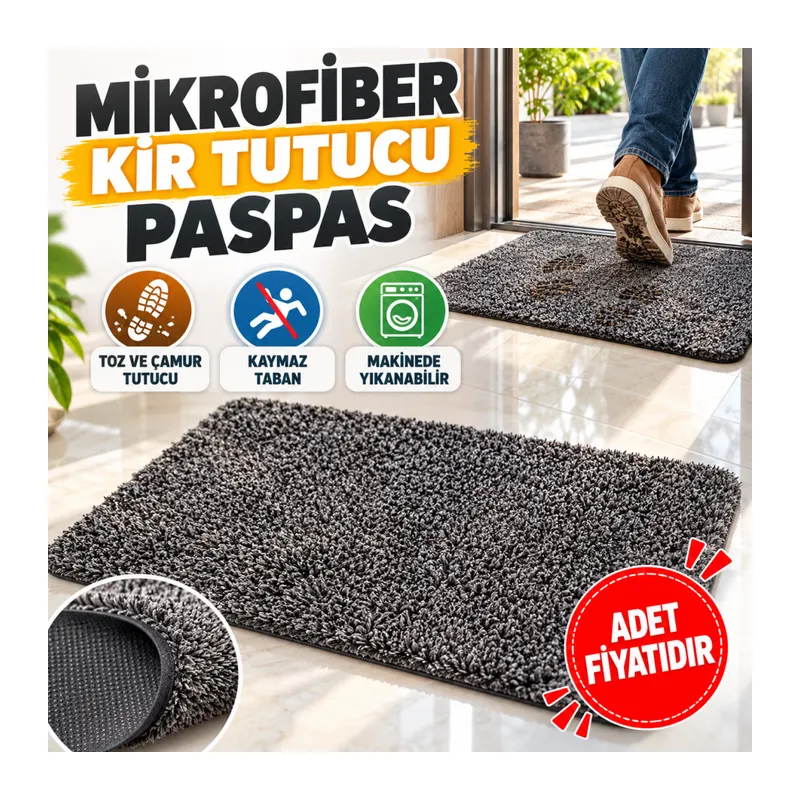 Çamaşır Makinesinde Yıkanabilir Kir Toz Emici Mikrofiberli Paspas