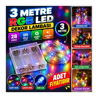 Pilli Dekoratif Peri Led Işık 3 Metre (RGB) Gaming Aydınlatma
