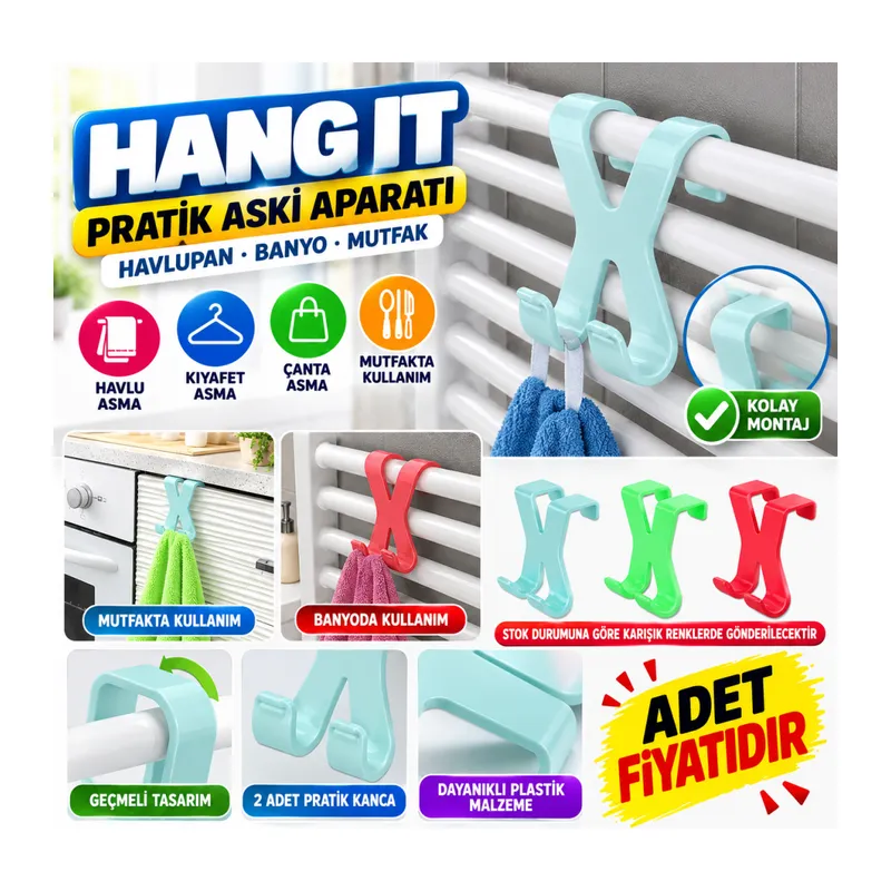 Hang it Pratik Kolay Taşımabilir Havlupan 2 Kancalı Banyo Askısı (adet fiyatıdır)