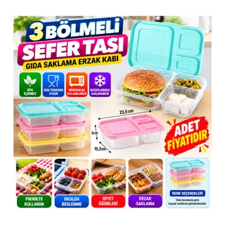 3 Bölmeli Sefer Tası Pratik Kolay Gıda Diyet Saklama Erzak Kabı (adet fiyatıdır)