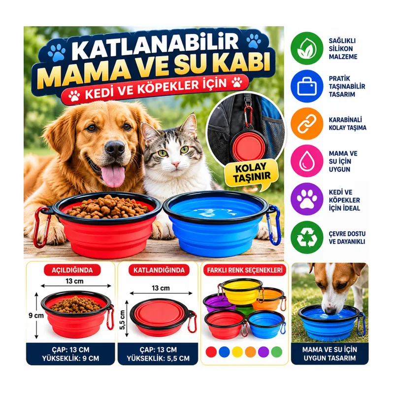 Katlanabilir Kedi Köpek Mama ve Su Kabı Köpek Oyuncağı