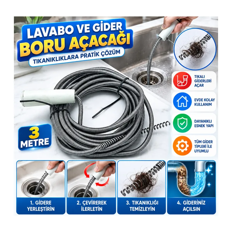 Lavabo Ve Gider Boru Açacağı (3 Metre)