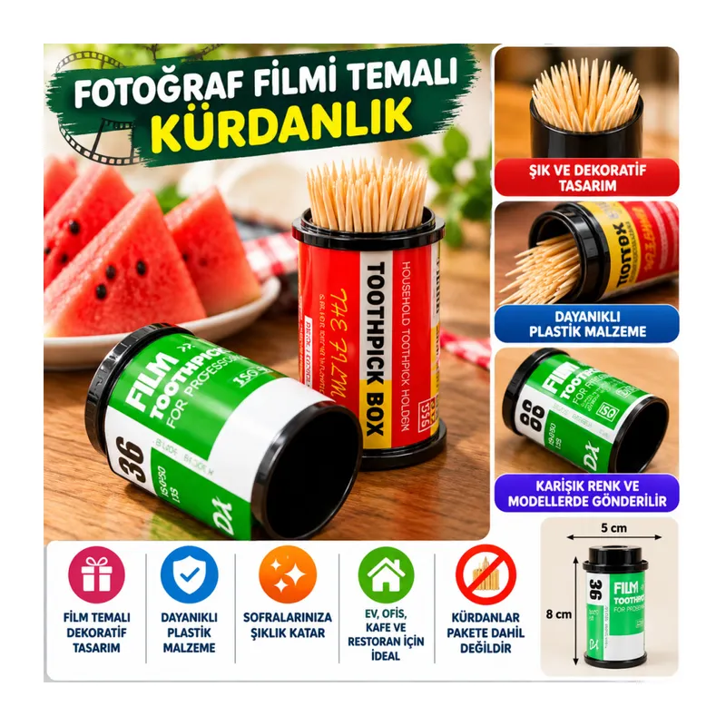 Dörtgen Fotoğraf Filmi Şeklinde Kürdanlık Kürdan Tutucu Kutu