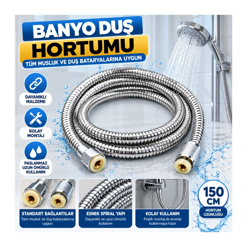 Banyo Duş Hortumu Tüm Musluk Duş Bataryalarına Uygun Duş Hortumu