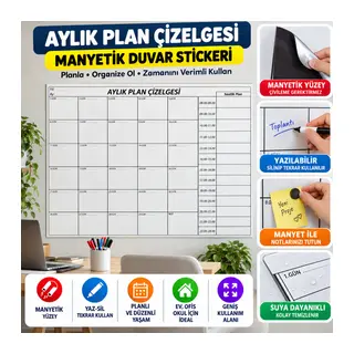 Aylık Planlayıcı Manyetik Duvar Stickerı Takvim Plan Çizelgesi