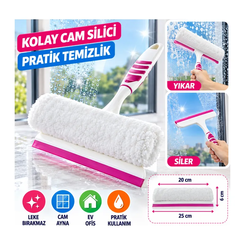 Pratik Kolay Mikrofiber Peluşlu Camsil Cam Silme Aleti Aparatı