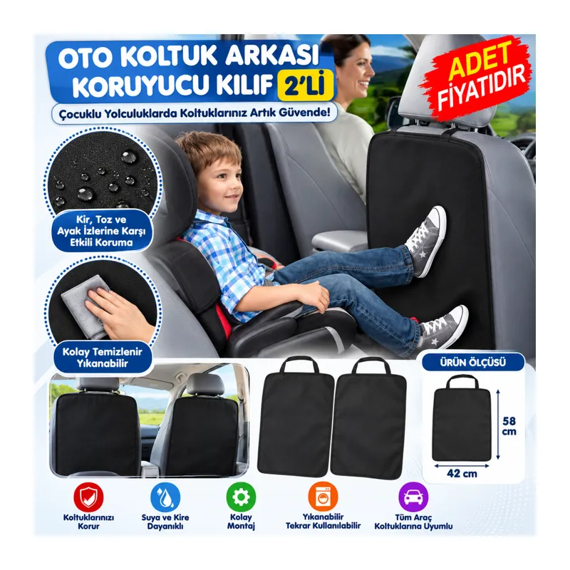 Oto Koltuk Arkası Koruyucu Kılıf 2li Araba Koltuk Arkası Kılıfı