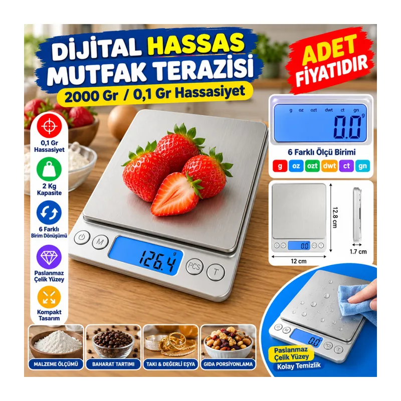Dijital Hassas Mutfak Terazisi Hassas Tartı 2000 Gr/01 Gr Hassasiyet (adet fiyatıdır)