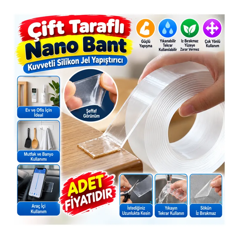 Çift Taraflı Nano Bant Kuvvetli Silikon Jel Yapıştırıcı (adet fiyatıdır)