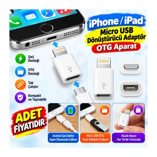 iPhone / iPad Micro Usb Dönüştürücü Adaptör OTG Aparat (adet fiyatıdır)