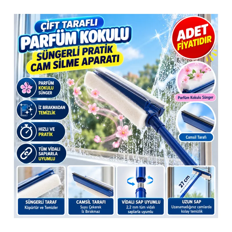 Çift Taraflı Parfüm Kokulu Süngerli Pratik Cam Silme Aparatı (adet fiyatıdır)