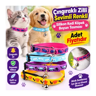 Çıngıraklı Zilli Sevimli Renkli Slikon Kedi Köpek Boyun Tasması(adet fiyatıdır)