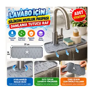 Lavabo İçin Silikon Esnek Mat Musluk Sapı Damlama Tutucu Raf Mutfak Tezgahı Sıçrama Koruma (adet fiyatıdır)
