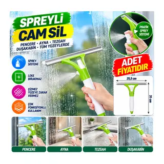 Pratik Spreyli Cam Sil Pencere Ayna Tezgah Duşakabin Temizleyici Püskürtmeli Silme Aparatı (adet fiyatıdır)