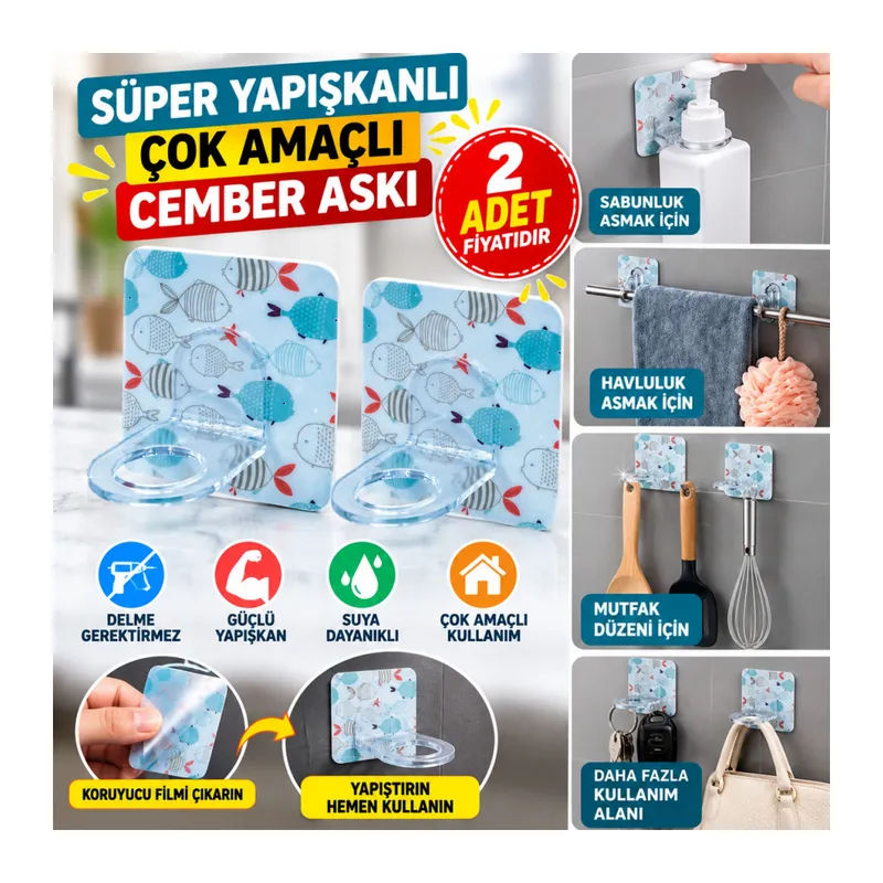 Süper Yapışkanlı Çok Amaçlı Cember Askı 2 Adet