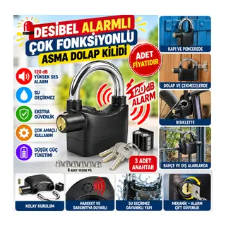 Desibel Siyah Alarmlı Çok Fonksiyonlu Ekstra Güvenlikli Kare Asma Dolap Kilidi (adet fiyatıdır)