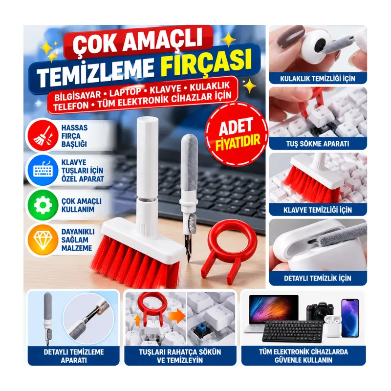 Çok Amaçlı Kırmızı Hassas Fırça Başlıklı Bilgisayar Laptop Temizleme Fırçası (adet fiyatıdır)
