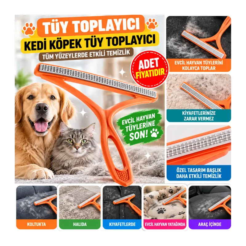Kedi Köpek Tüy Toplayıcı Çift Taraflı Pamuk Tiftiği ve Tüy Toplama Aleti (adet fiyatıdır)