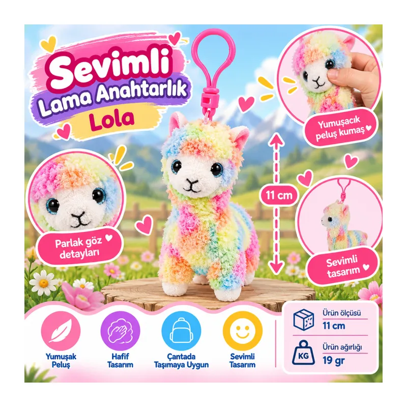 Peluş Renkli Lama Anahtarlık Lola