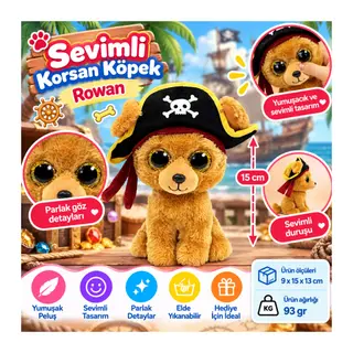 Peluş Korsan Köpek Rowan 15 cm