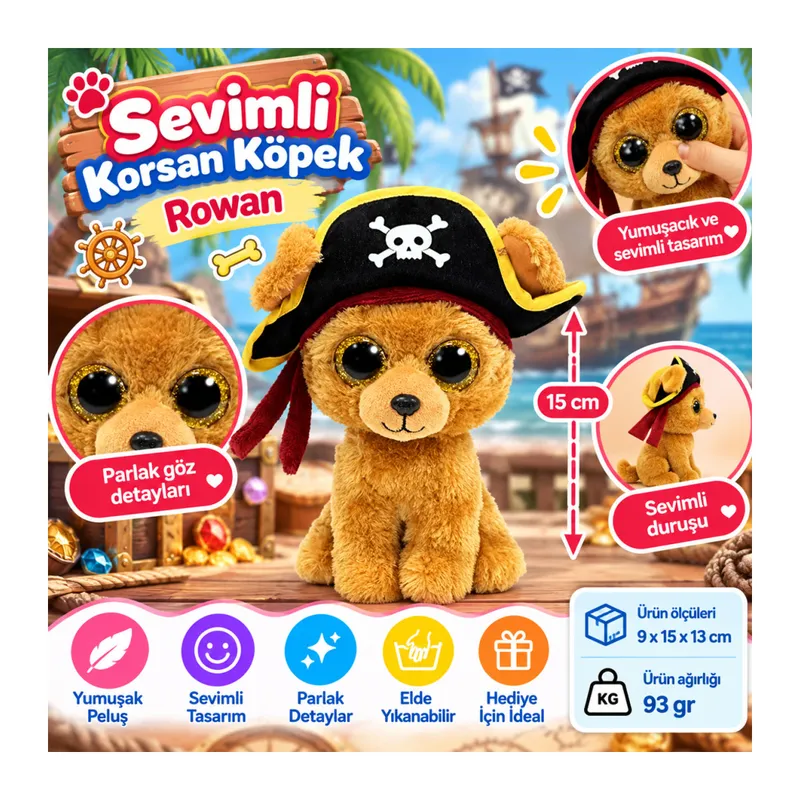 Peluş Korsan Köpek Rowan 15 cm