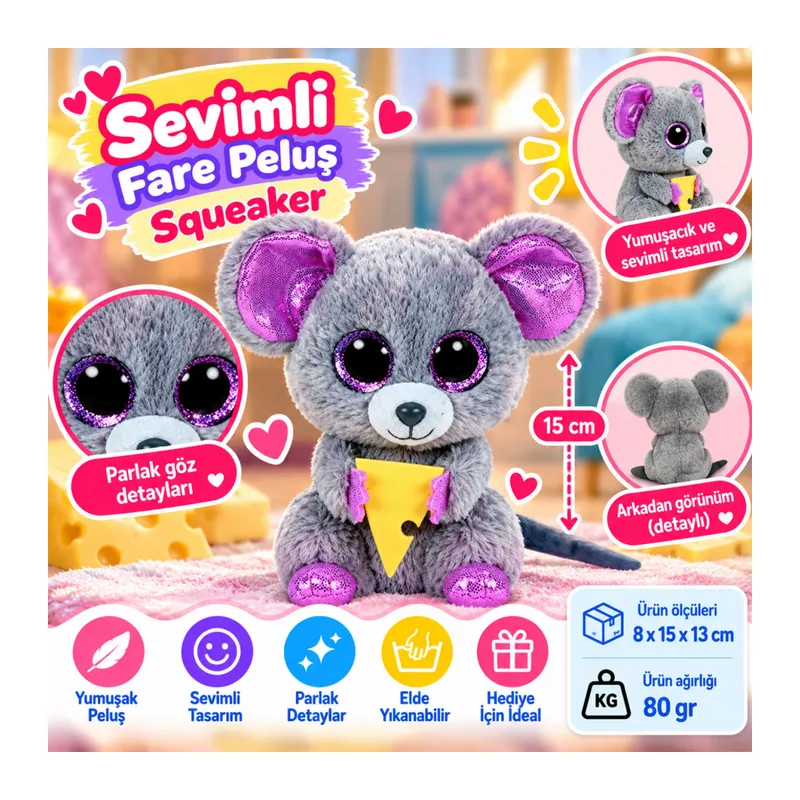 Peluş Fare Squeaker 15 cm