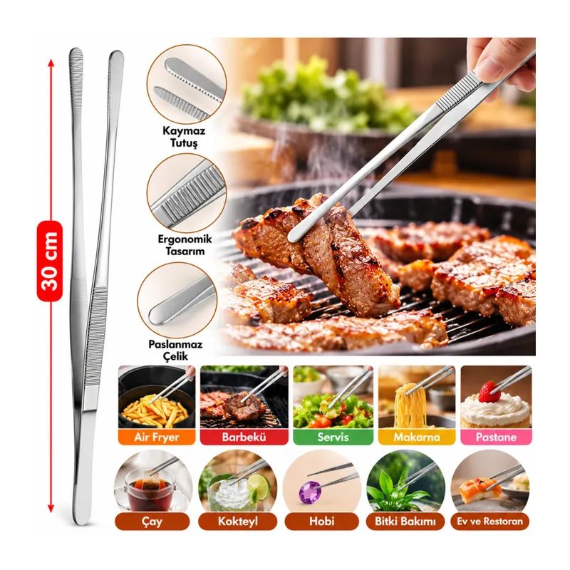 Yiyecek Servis Maşası Air Fryer Master Chef Şef Cımbızı Et Kızartma Barbekü Aleti 30 Cm (adet fiyatıdır)