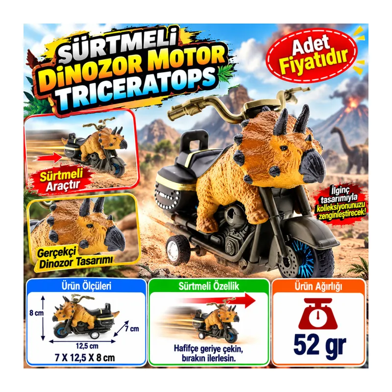 Sürtmeli Dinozor Motor Triceratops (adet fiyatıdır)