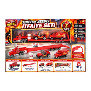 Die Cast Metal Tırlı ve Jeepli İtfaiye Seti