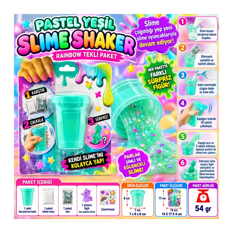 Pastel Yeşil Slime Shaker Rainbow Tekli Paket