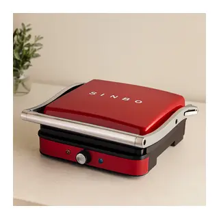 Kırmızı Ayarlanabilir Isılı 180° Açılır Izgara ve Tost Makinesi