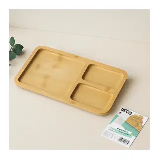 3 Bölmeli Dikdörtgen Bambu Servis Tepsisi 24.8x13.8x1.4 cm
