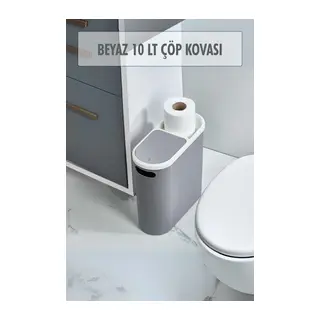 Gri Kapaklı WC Kağıtlıklı Çöp Kovası & Ofis Çöp Kovası 10 Lt