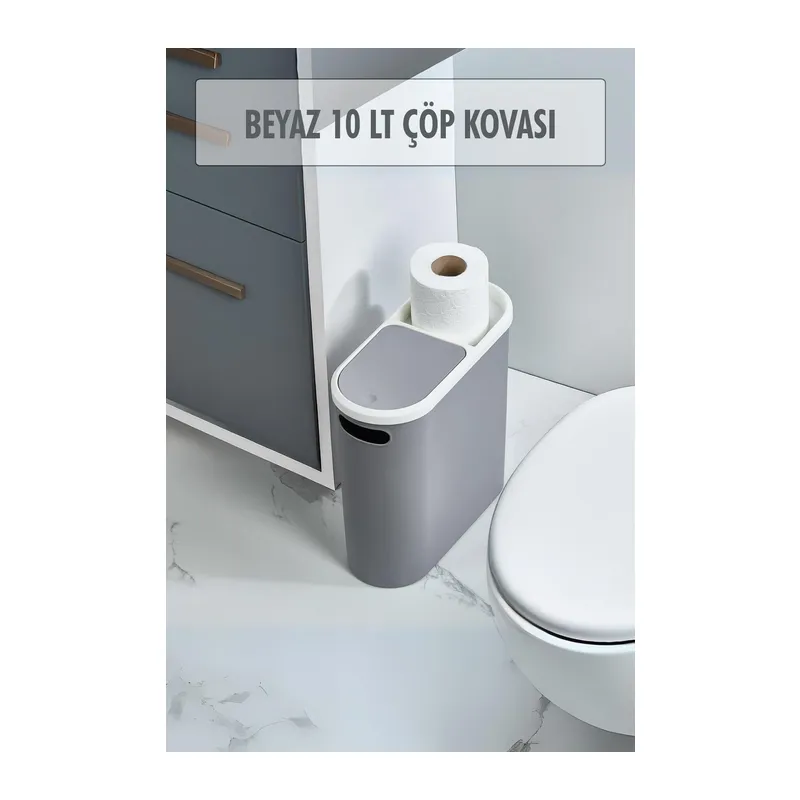 Gri Kapaklı WC Kağıtlıklı Çöp Kovası & Ofis Çöp Kovası 10 Lt