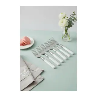 6?lı Paslanmaz Çelik Soft Beyaz Yemek Çatalı Seti