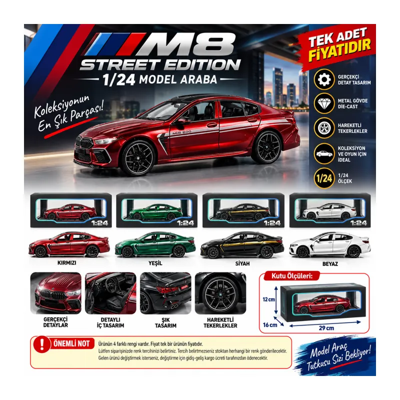 1/24 M8 Street Edition Model Araba (adet fiyatıdır)