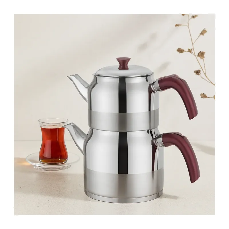 Çelik Çaydanlık Seti Aile Boy 1.5L + 3L Kendinden Süzgeçli