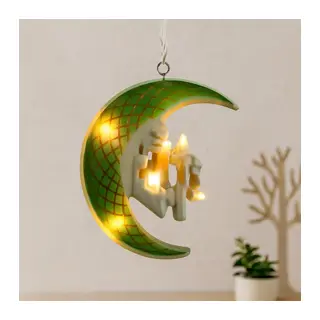 Ramazan LED Perde Lamba 3m (Fişli, Eklemeli) Yeşil Hilal Cami Yıldız