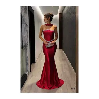 Kadın Kruvaze Şık Elbise Abiye Yaka