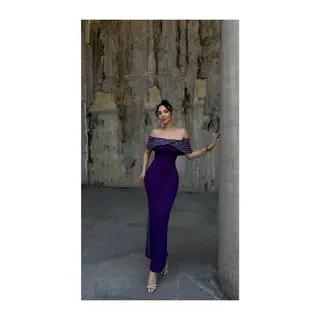 Degaje Elbise Kollu Kısa Taş Abiye Yaka Detaylı