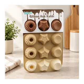 Silikon Muffin Kek Kalıbı Desenli
