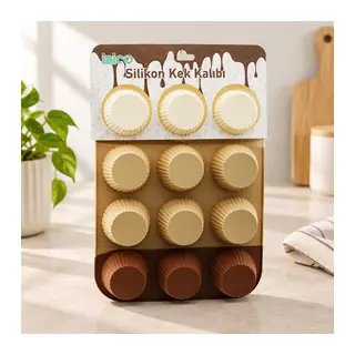 Silikon Muffin Kek Kalıbı Askılı Klasik Çizgili