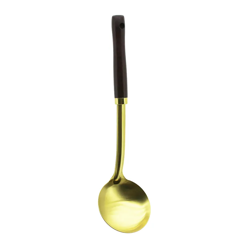 Metal Servis Kepçe Ahşap Saplı 35cm Altın